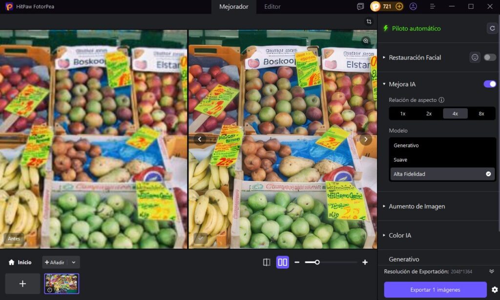 Mejorar imágenes con IA en HitPaw FotorPea