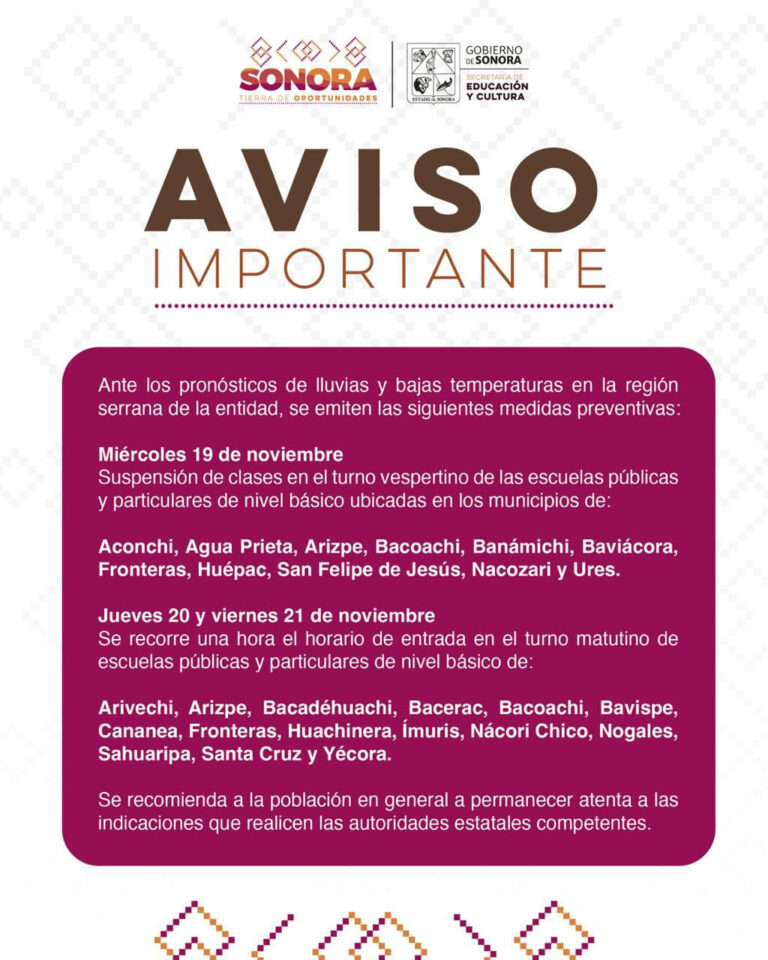 Se emiten recomendaciones ante pronósticos de lluvias y bajas temperaturas en Sonora: SEC