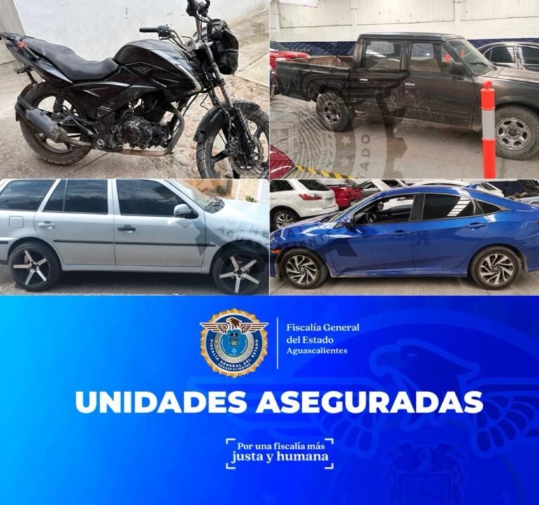 FISCALÍA GENERAL DEL ESTADO RECUPERA CUATRO VEHÍCULOS CON REPORTE DE ROBO Y ALTERACIONES EN AGUASCALIENTES.