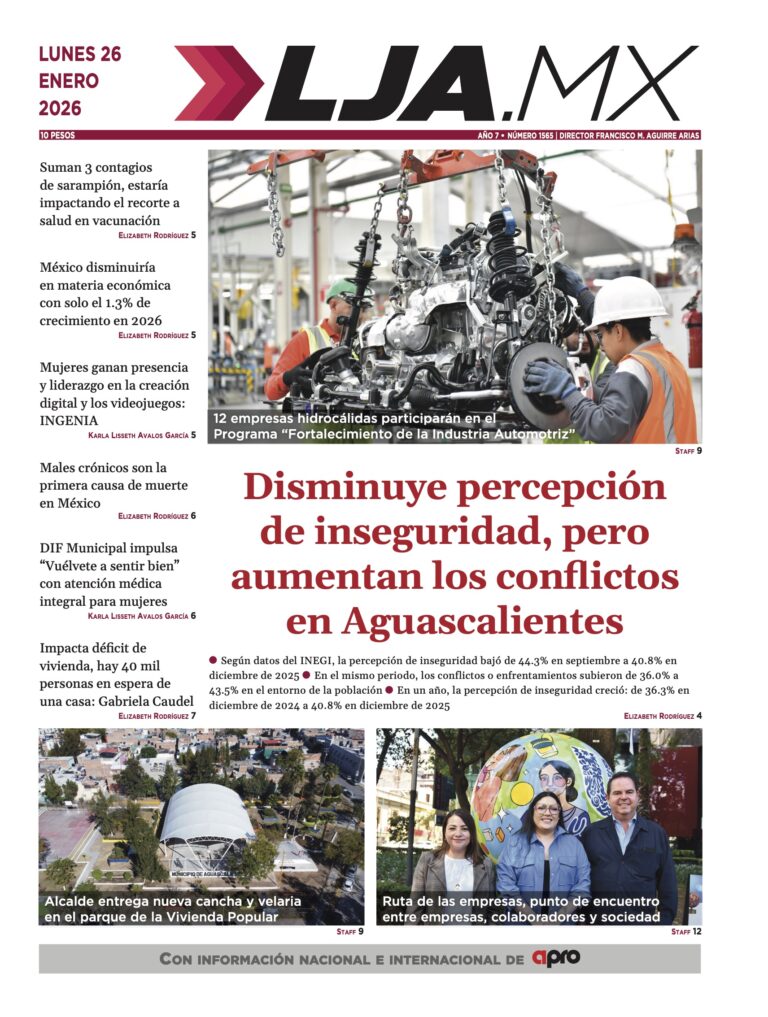 Disminuye percepción de inseguridad, pero aumentan los conflictos en Aguascalientes y más en LJA.MX, edición 26/1/2026